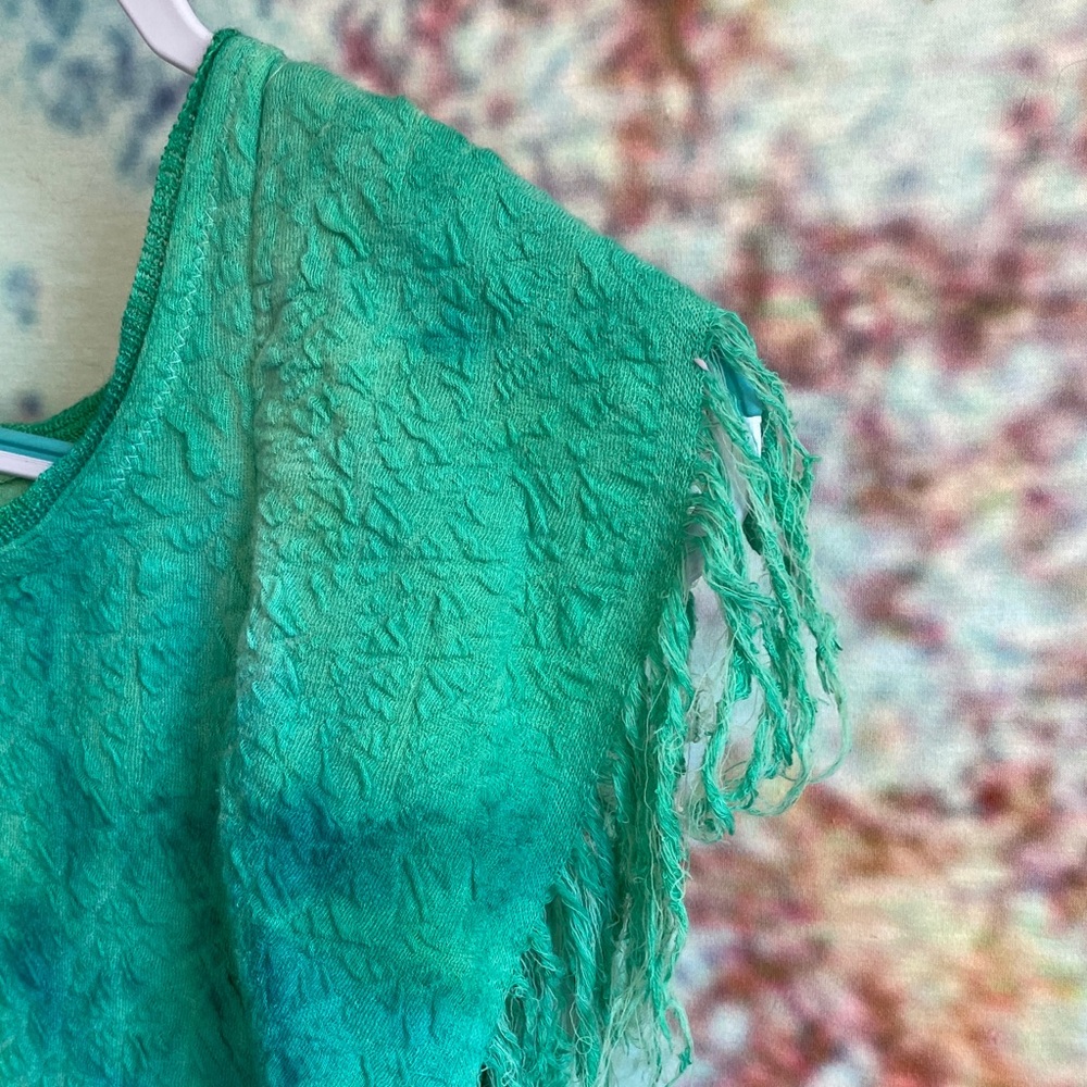Free People green/Teal sleeveless hi low Fringe Tunic like new - Picture 3 of 15